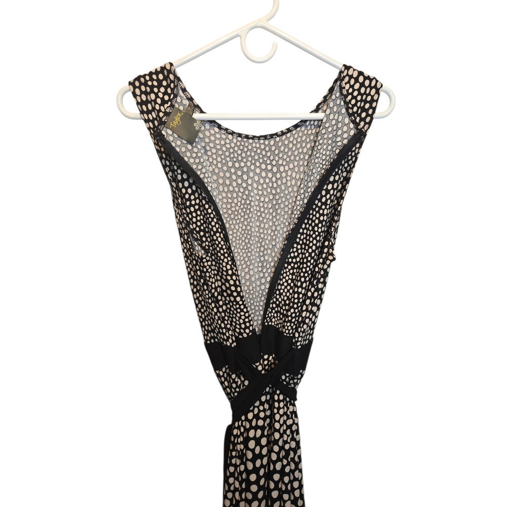 Taylor Polka Dot Dress Womens 12 Black White and Flare Sleeveless Retro Mod - Picture 6 of 7